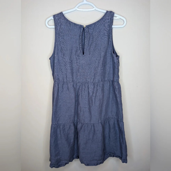 C&C California  Murky Waters Blue Tiered 100% Linen Women Medium Boho - Picture 2 of 7